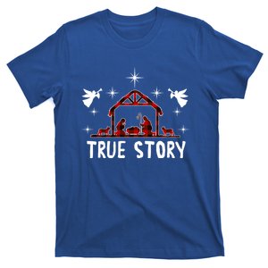 Christmas Nativity True Story Of Jesus Birth With Red Plaid Gift T-Shirt