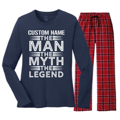 Custom Name The Man The Myth The Legend Women's Long Sleeve Flannel Pajama Set 