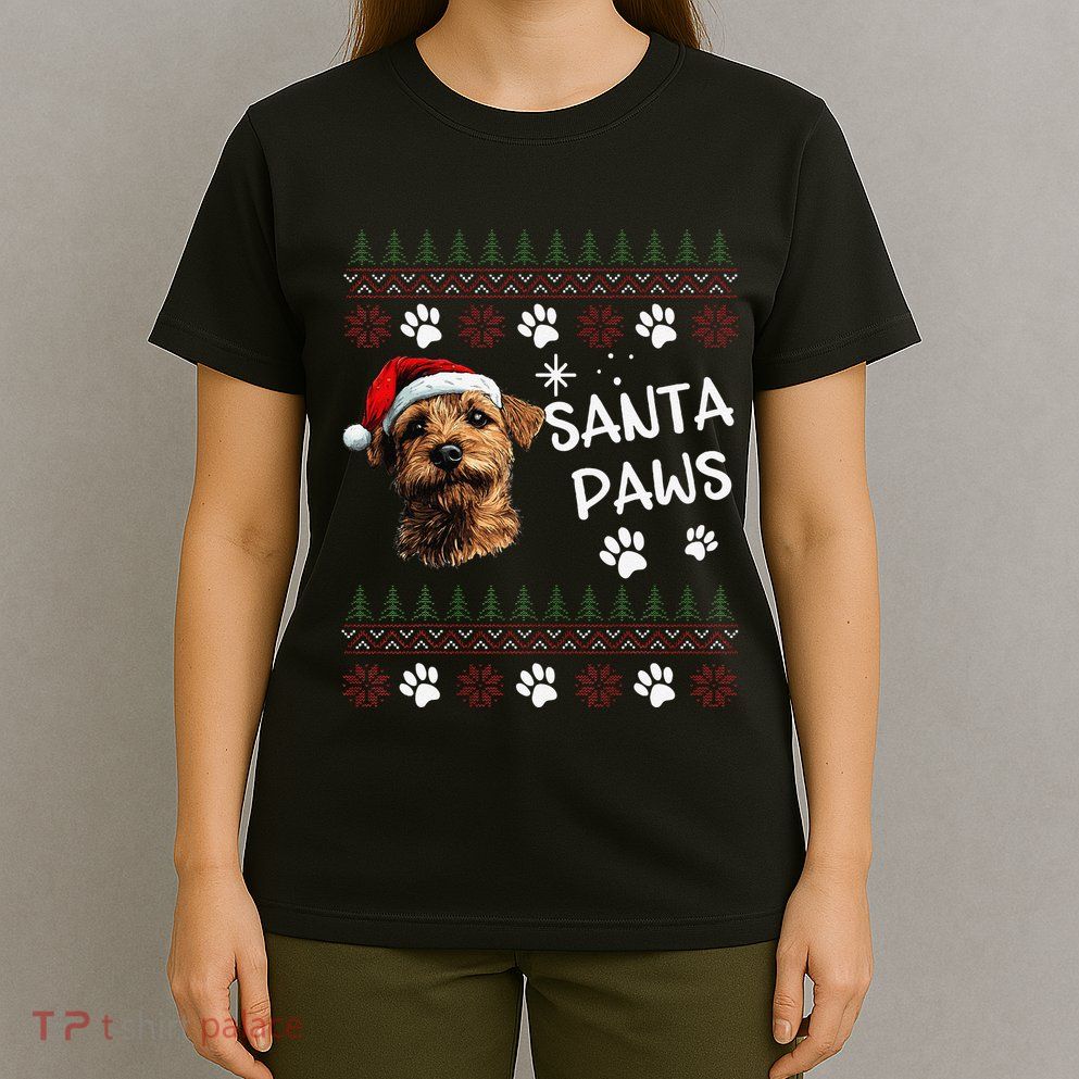 Cute Norfolk Terrier Dog Ugly Christmas Santa Paws T-Shirt