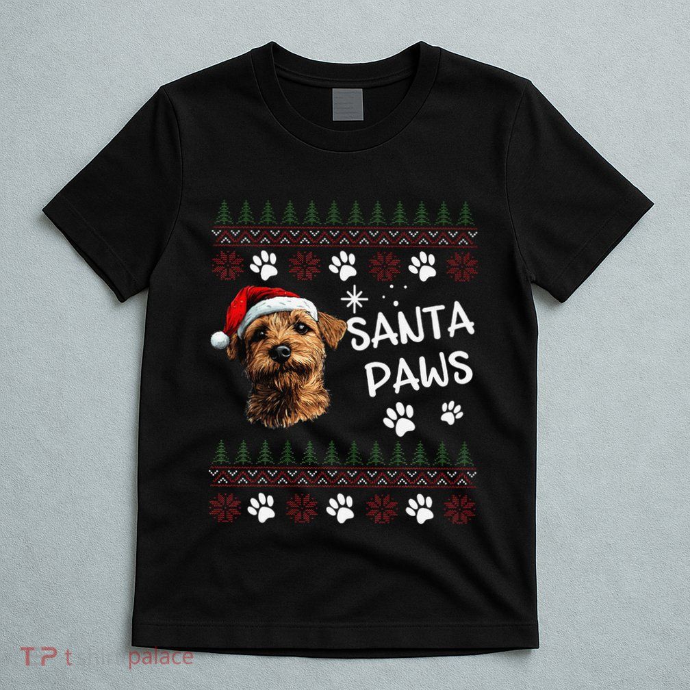 Cute Norfolk Terrier Dog Ugly Christmas Santa Paws T-Shirt
