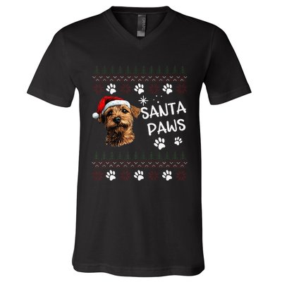 Cute Norfolk Terrier Dog Ugly Christmas Santa Paws V-Neck T-Shirt