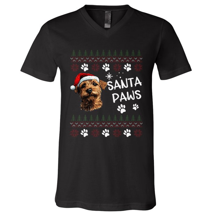 Cute Norfolk Terrier Dog Ugly Christmas Santa Paws V-Neck T-Shirt