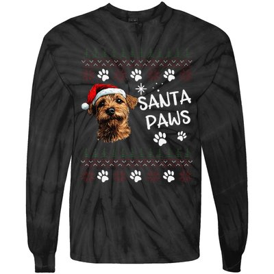 Cute Norfolk Terrier Dog Ugly Christmas Santa Paws Tie-Dye Long Sleeve Shirt