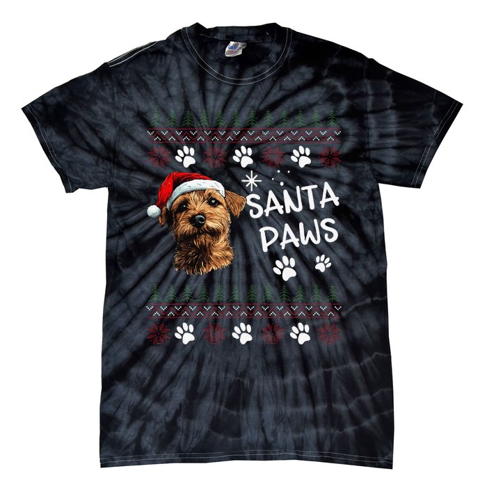 Cute Norfolk Terrier Dog Ugly Christmas Santa Paws Tie-Dye T-Shirt