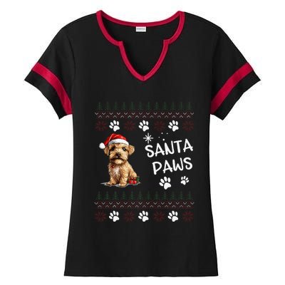 Cute Norfolk Terrier Dog Ugly Christmas Santa Paws Ladies Halftime Notch Neck Tee