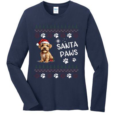 Cute Norfolk Terrier Dog Ugly Christmas Santa Paws Ladies Long Sleeve Shirt