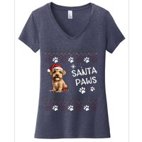 Cute Norfolk Terrier Dog Ugly Christmas Santa Paws Women's V-Neck T-Shirt