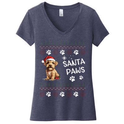 Cute Norfolk Terrier Dog Ugly Christmas Santa Paws Women's V-Neck T-Shirt