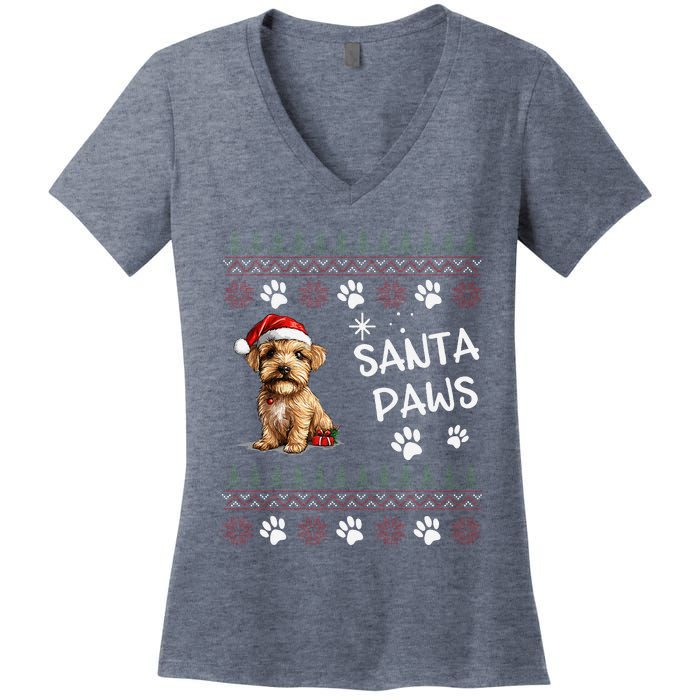 Cute Norfolk Terrier Dog Ugly Christmas Santa Paws Women's V-Neck T-Shirt