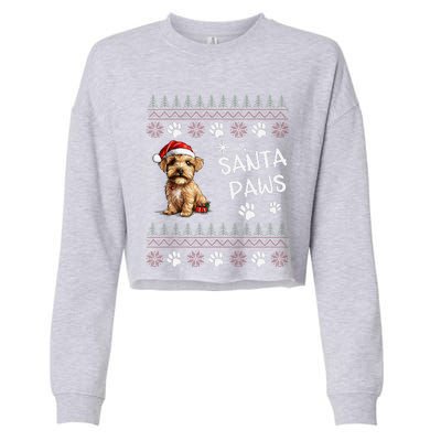 Cute Norfolk Terrier Dog Ugly Christmas Santa Paws Cropped Pullover Crew