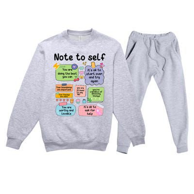 Counselor Note To Self Mental Health School Psychologist Premium Crewneck Sweatsuit Set