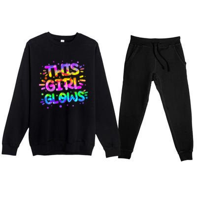 Cute Neon This Girl Glows Premium Crewneck Sweatsuit Set