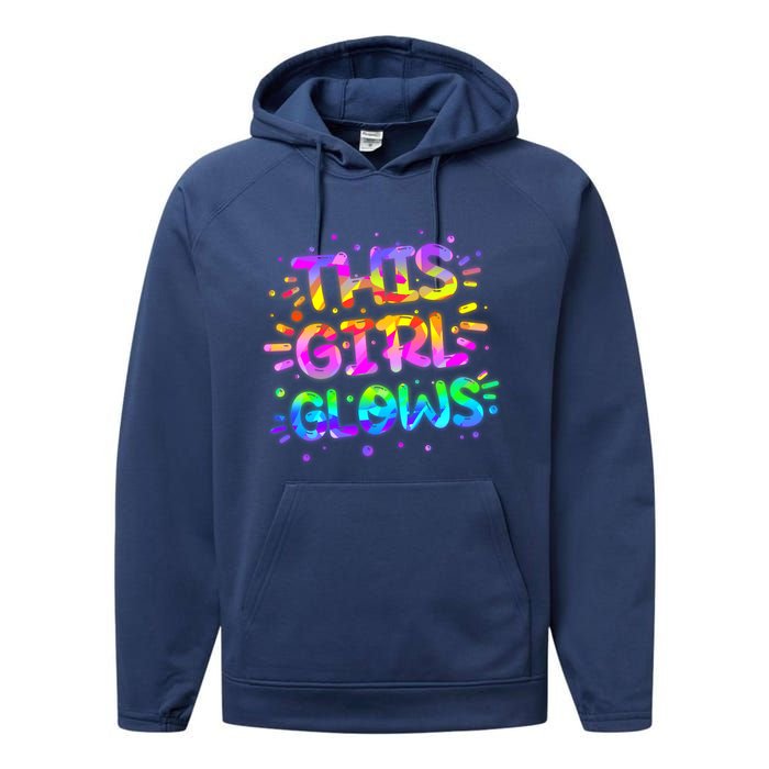 Cute Neon This Girl Glows Performance Fleece Hoodie