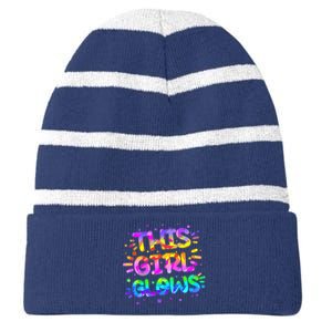 Cute Neon This Girl Glows Striped Beanie with Solid Band