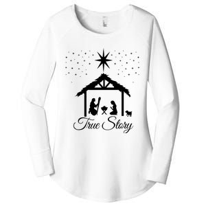 Christmas Nativity True Story Nativity Scene Gifts Women's Perfect Tri Tunic Long Sleeve Shirt