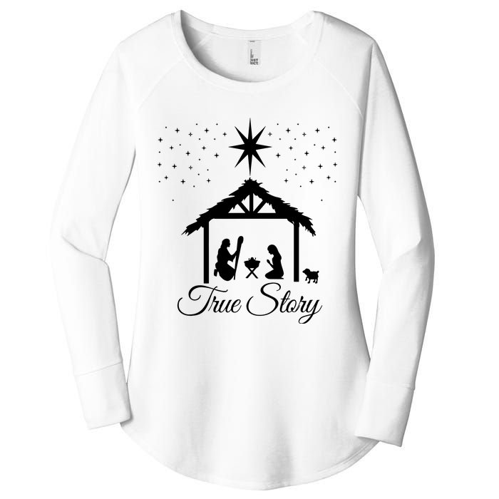 Christmas Nativity True Story Nativity Scene Gifts Women's Perfect Tri Tunic Long Sleeve Shirt