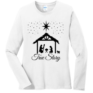 Christmas Nativity True Story Nativity Scene Gifts Ladies Long Sleeve Shirt