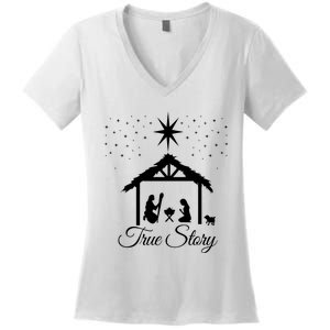 Christmas Nativity True Story Nativity Scene Gifts Women's V-Neck T-Shirt