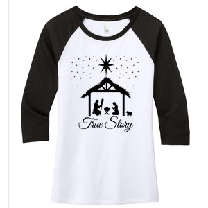 Christmas Nativity True Story Nativity Scene Gifts Women's Tri-Blend 3/4-Sleeve Raglan Shirt