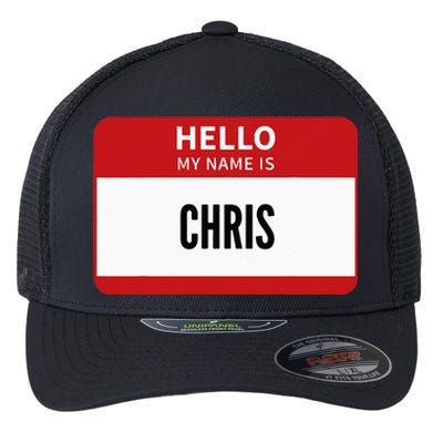 Chris Name Tag Hello My Name Is Chris Flexfit Unipanel Trucker Cap