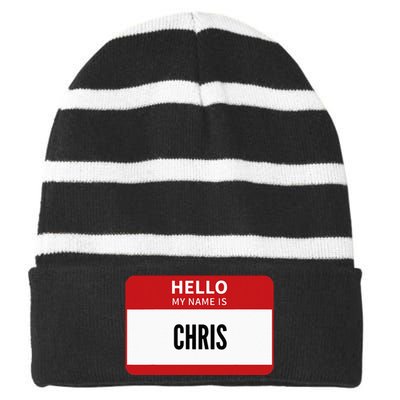 Chris Name Tag Hello My Name Is Chris Striped Beanie with Solid Band