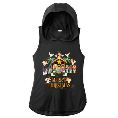 Christmas Nativity True Story Nativity Scene Gifts  Ladies PosiCharge Tri-Blend Wicking Draft Hoodie Tank