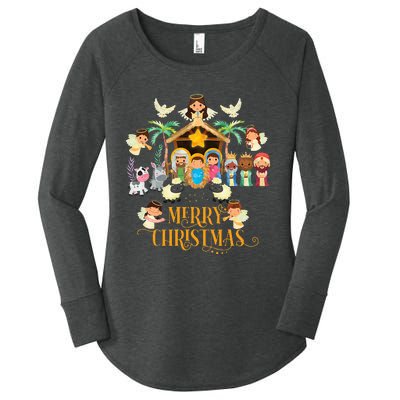 Christmas Nativity True Story Nativity Scene Gifts  Women's Perfect Tri Tunic Long Sleeve Shirt