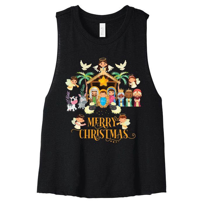 Christmas Nativity True Story Nativity Scene Gifts  Women's Racerback Cropped Tank