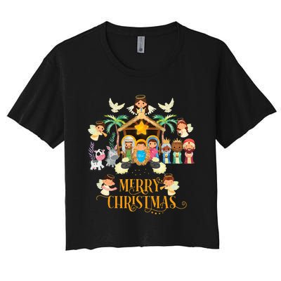 Christmas Nativity True Story Nativity Scene Gifts  Women's Crop Top Tee