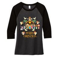 Christmas Nativity True Story Nativity Scene Gifts  Women's Tri-Blend 3/4-Sleeve Raglan Shirt