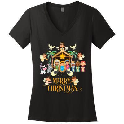 Christmas Nativity True Story Nativity Scene Gifts  Women's V-Neck T-Shirt