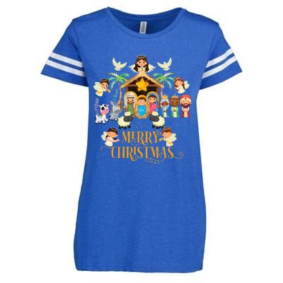 Christmas Nativity True Story Nativity Scene Gifts  Enza Ladies Jersey Football T-Shirt