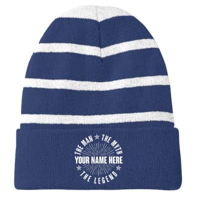 Custom Name The Man The Myth The Legend Striped Beanie with Solid Band