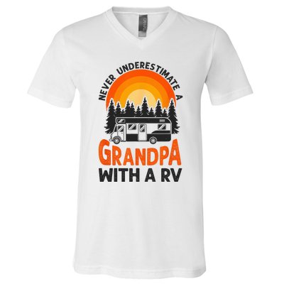 Camping Never Underestimate Grandpa Rv Motorhome Family V-Neck T-Shirt