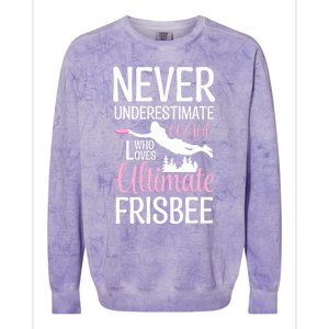 Cute Never Underestimate A Who Loves Ultimate Frisbee Gift Colorblast Crewneck Sweatshirt