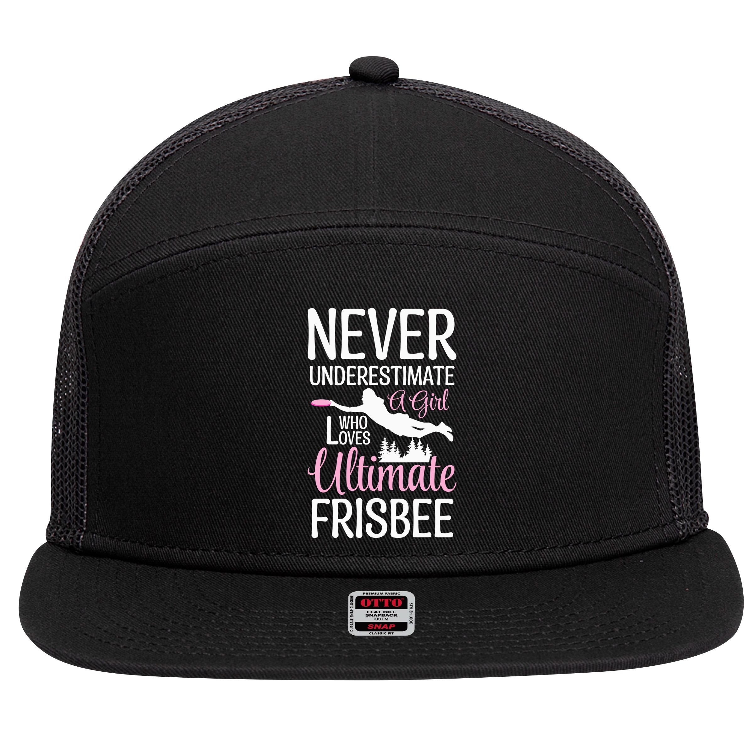 Cute Never Underestimate A Who Loves Ultimate Frisbee Gift 7 Panel Mesh Trucker Snapback Hat