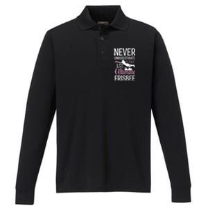 Cute Never Underestimate A Who Loves Ultimate Frisbee Gift Performance Long Sleeve Polo