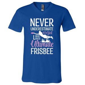 Cute Never Underestimate A Who Loves Ultimate Frisbee Gift V-Neck T-Shirt