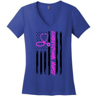 Correctional Nurse Usa Flag Healthcare Medical Prison Nurse Great Gift Women's V-Neck T-Shirt