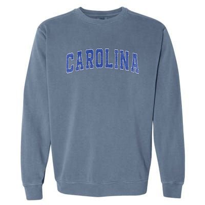 Carolina Nc Vintage Sports Blue Retro Varsity Text Garment-Dyed Sweatshirt