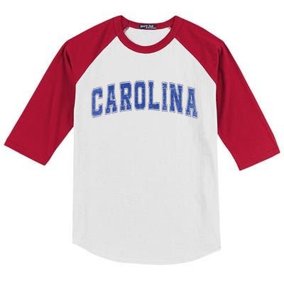 Carolina Nc Vintage Sports Blue Retro Varsity Text Kids Colorblock Raglan Jersey