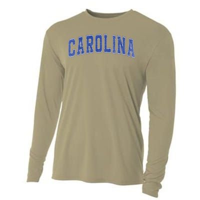 Carolina Nc Vintage Sports Blue Retro Varsity Text Cooling Performance Long Sleeve Crew