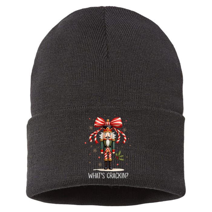 Christmas Nutcracker Whats Crackin Funny Xmas Sustainable Knit Beanie