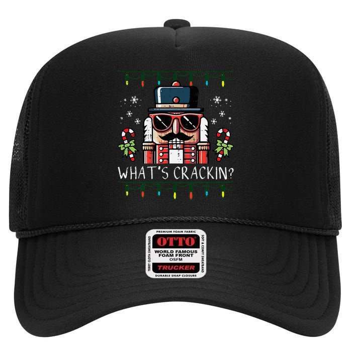 Christmas Nutcracker Whats Crackin Funny Xmas High Crown Mesh Back Trucker Hat