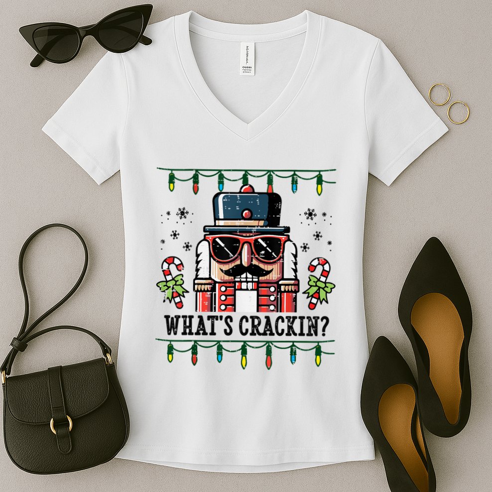 Christmas Nutcracker Whats Crackin Funny Women's V-Neck T-Shirt