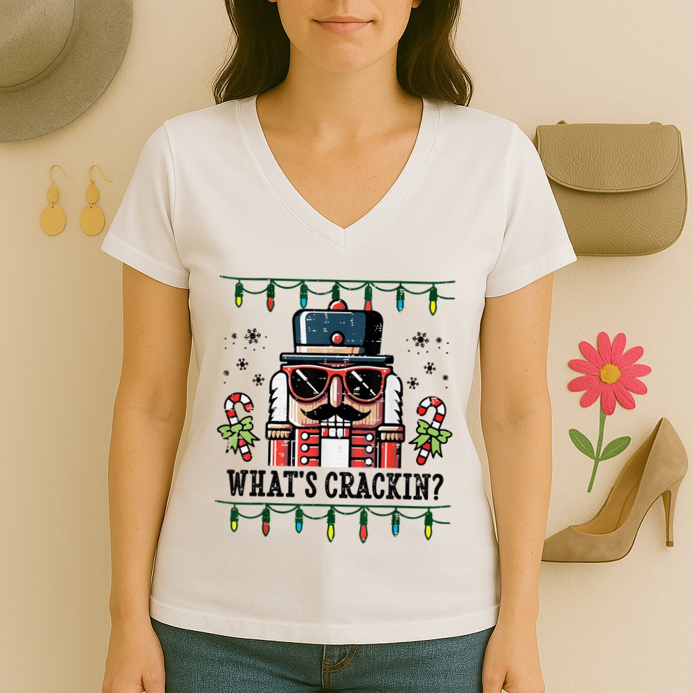 Christmas Nutcracker Whats Crackin Funny Women's V-Neck T-Shirt