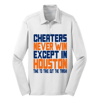 Cheaters Never Win Except In Houston Baseball Cheat Funny Silk Touch Performance Long Sleeve Polo