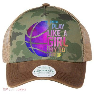 Colorful Ns& Women I Know I Play Like A Girl Basketball Legacy Tie Dye Trucker Hat