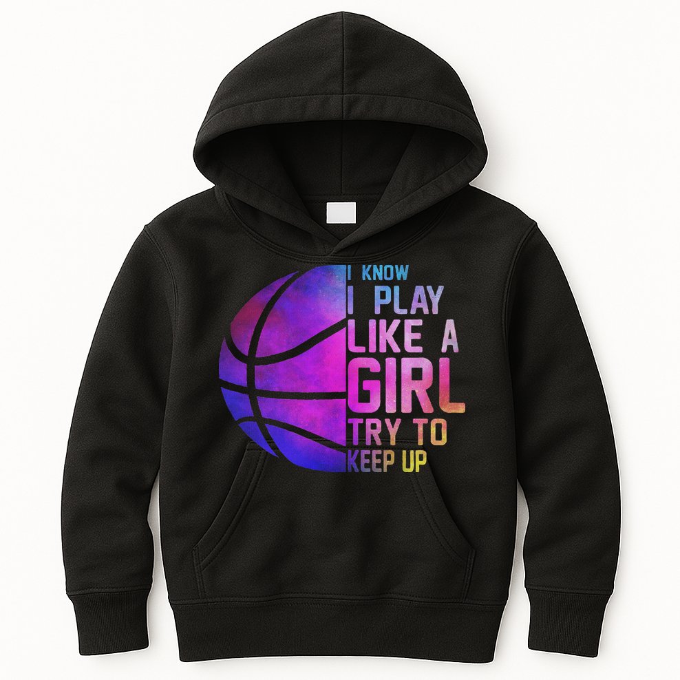 Colorful Ns& Women I Know I Play Like A Girl Basketball Kids Hoodie