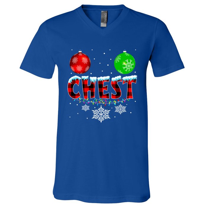 Chest Nuts Xmas Matching Couples Chestnuts Christmas Chest Funny Gift V-Neck T-Shirt